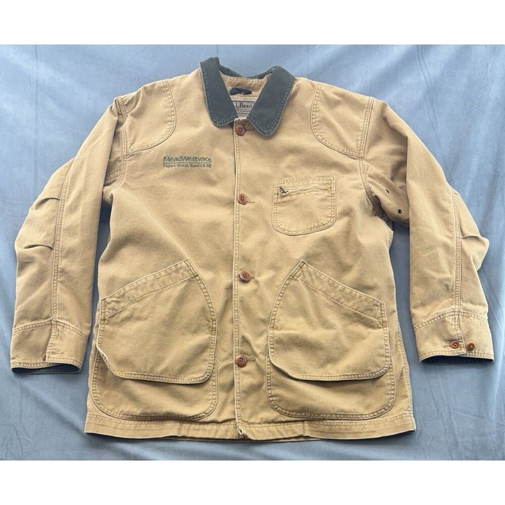 Vintage LL Bean Jacket Mens Large Tan Canvas Chore Field Barn Coat Flannel Lined